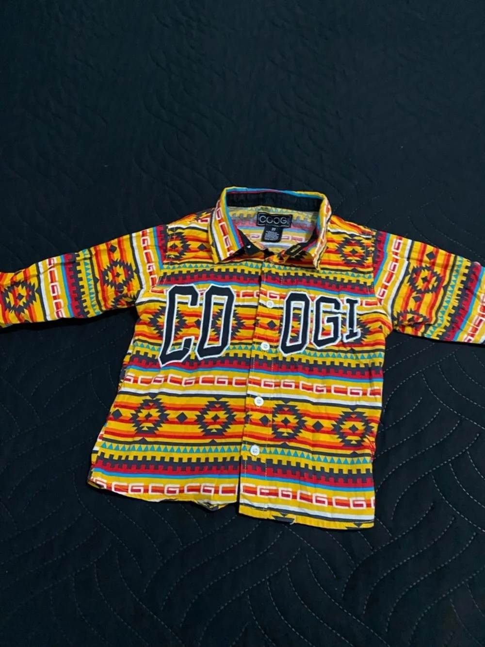 COOGI Spellout Y2K Aztec Pearl Button Down Long Sleeve Roll Tab Boys 3T Shirt